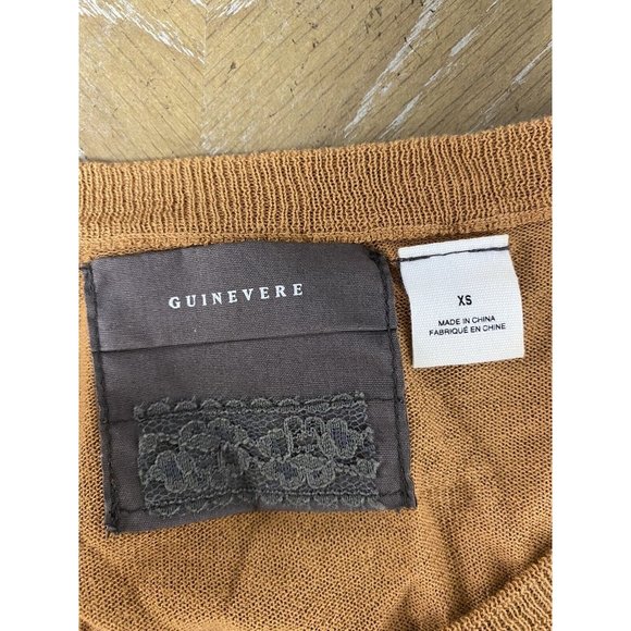 Anthropologie GUINEVERE Silk XS Cardigan Womens Large 3/4 Sleeve Orange Tan - Picture 9 of 11